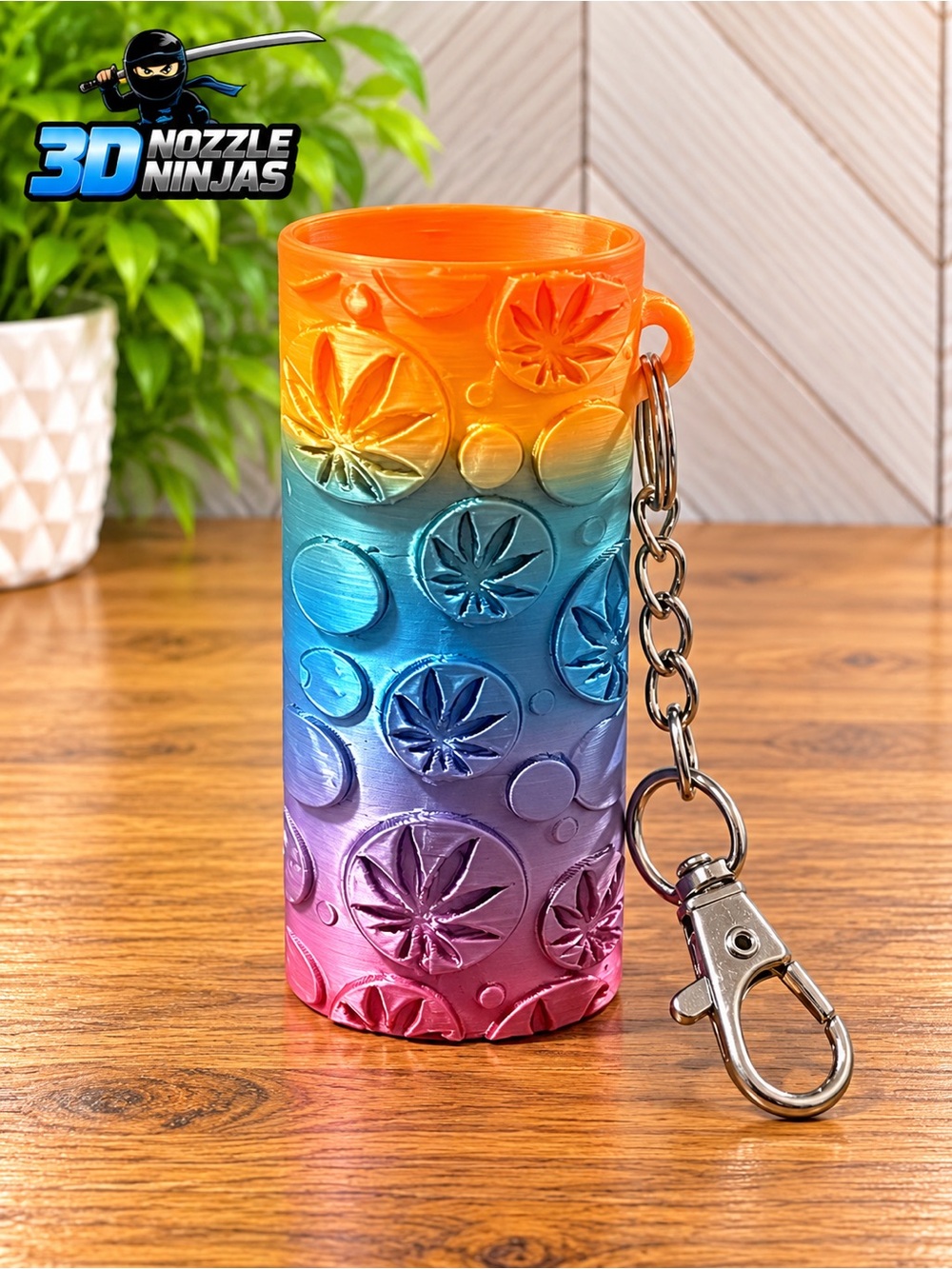3D Handcrafted Metallic Gradient Cannabis Leaf Keychain BIC Lighter Sleeve